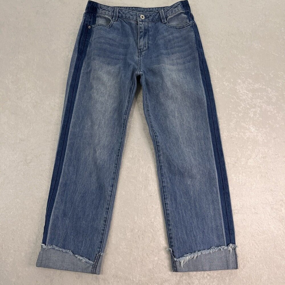 Womens Jeans Cuffed Cropped‎ 2 Tone Womens 30 (by Measure) Straight Leg Raw Hem